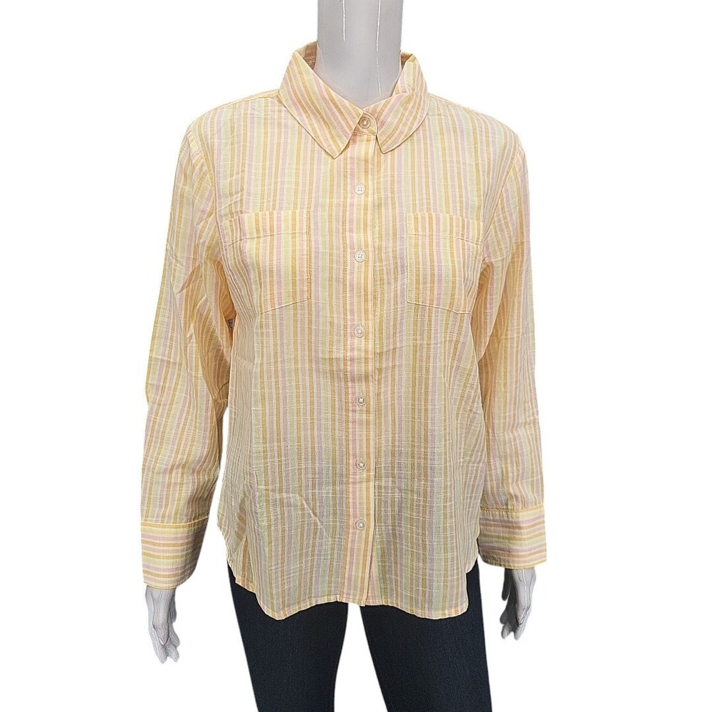 Candace Cameron Bure Womens 100% Cotton Striped Button Shirt Petite Small PS